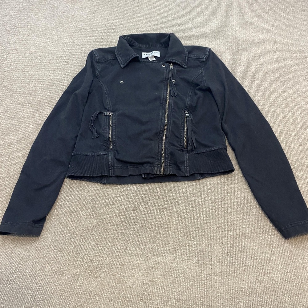 Marrakech Jacket Womens Small Black Twill Moto Full Zip Stretch Pockets Cotton